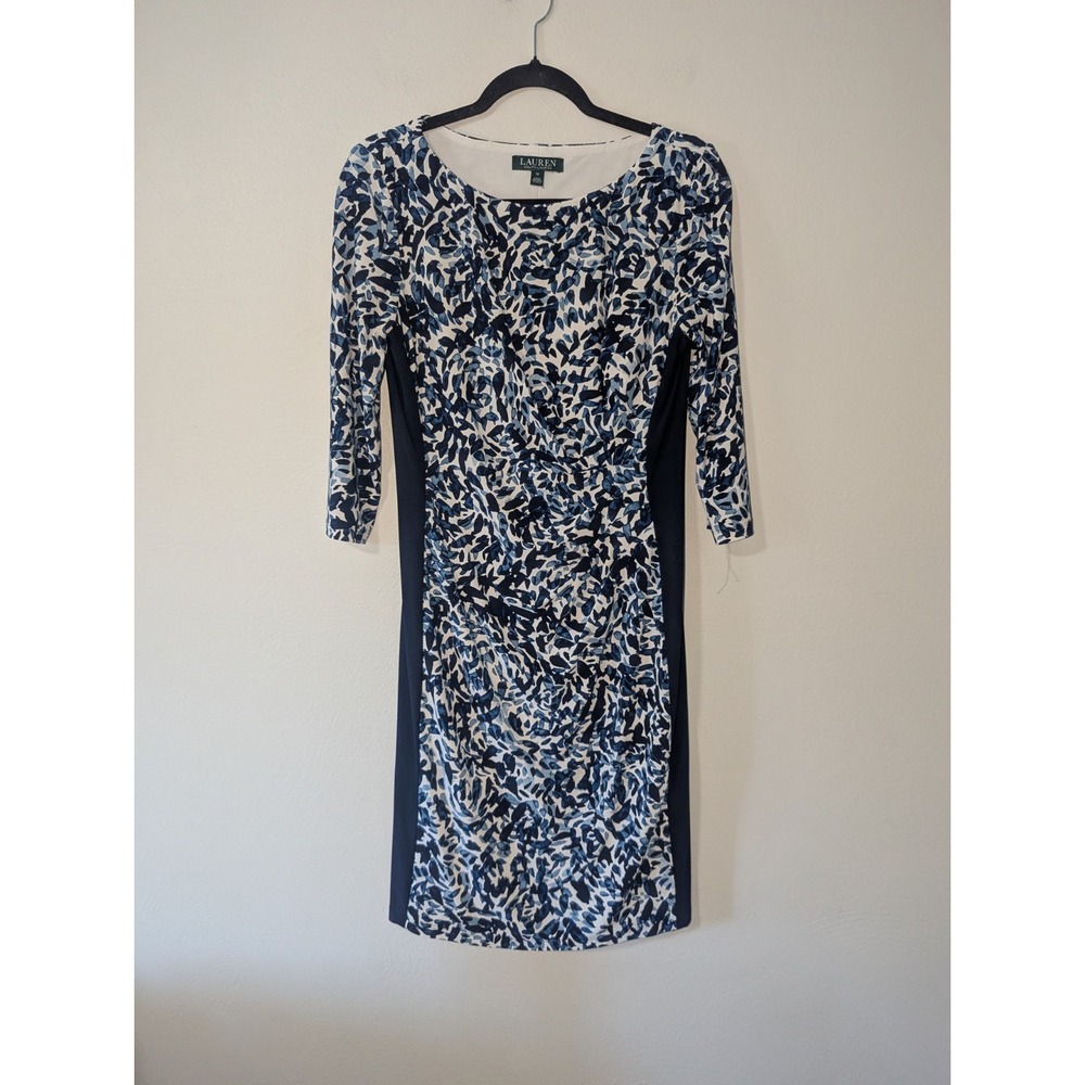10 Lauren Ralph Lauren Blue Print Draped Sheath Dress